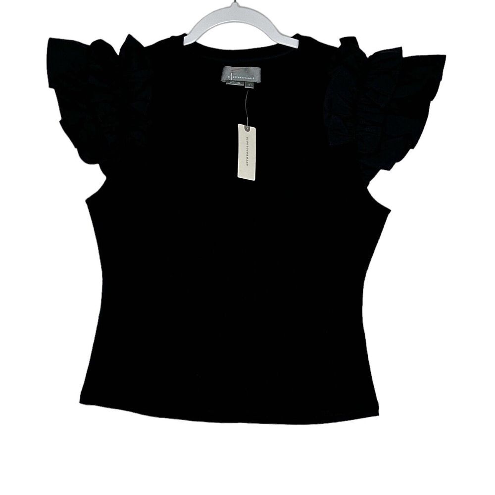 BY ANTHROPOLOGIE  Women's Black Woven Ruffle Top‎ - US Small Stretch